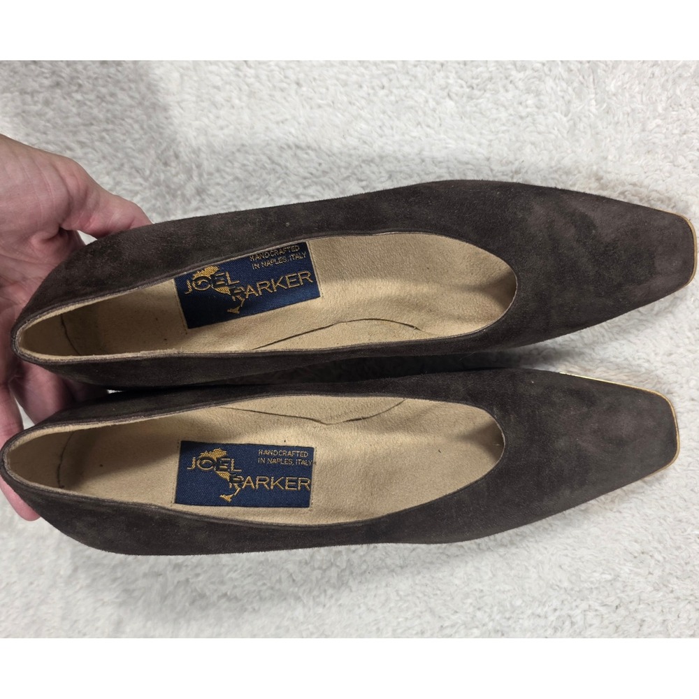 Joel Parker Pumps Womens 7.5 AA Brown Suede Block Heel Made in Italy‎ Square